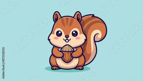 Cute Cartoon Squirrel Holding an Acorn.