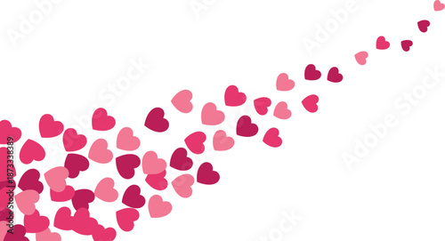 Heart pattern illustration, romantic love design, pink and red hearts flow, Valentine background art, celebration theme, flat vector illustration