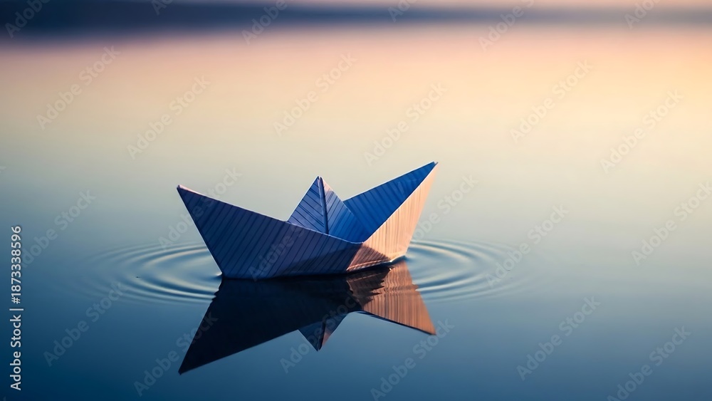 Obraz premium Origami boat floating on calm water.