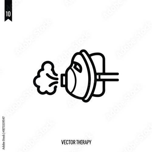 Black line drawing of a vector therapy device blowing air on a white background with a minimalist design.