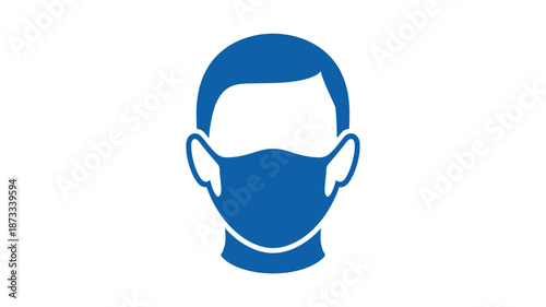 A blue icon of a man wearing a face mask on a white background