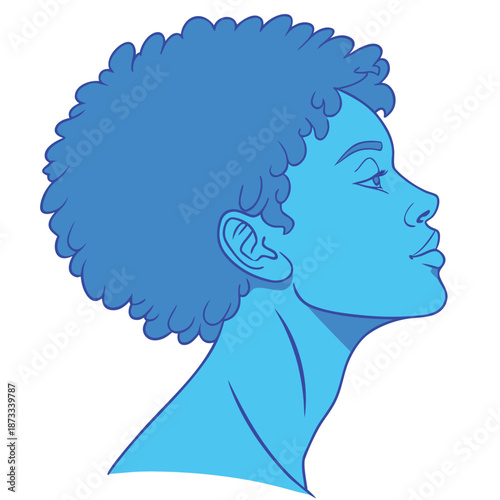 A striking blue line art illustration of a woman s profile gazing upwards a beautiful silhouette