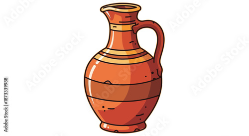 Rustic terracotta earthenware jug with a handle stands ready for holding liquids.