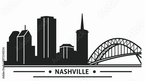 A striking black cityscape of nashville featuring iconic buildings and the harbor bridge a silhouette