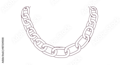 Thick metal chain links form a curved necklace shape isolated against a plain.