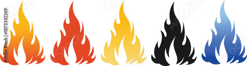 Flame fire set cod fire flame  silhouette illustration 