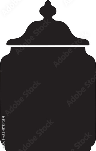 Black silhouette of a lidded jar or urn with a finial