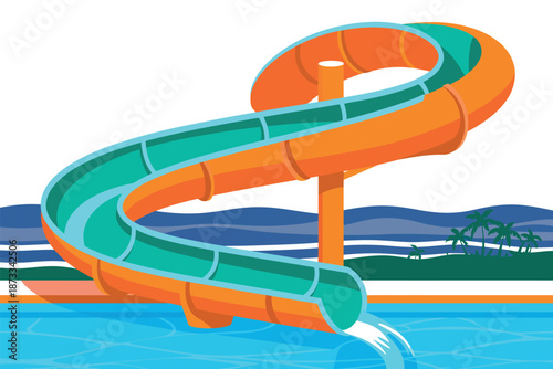 A colorful water slide at a fun summer water park resort