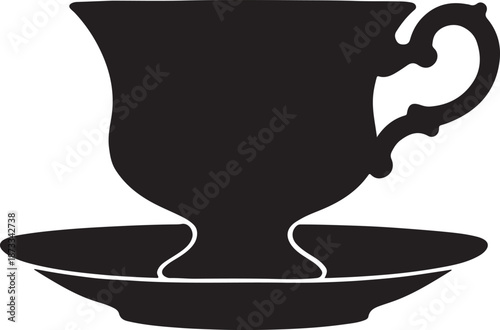 Black silhouette teacup on saucer