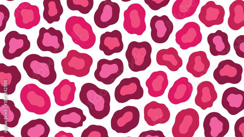 A vibrant pink leopard print pattern on a white background, featuring bold and playful spots.