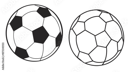 Two contrasting soccer balls are depicted in a black and white illustration a striking silhouette