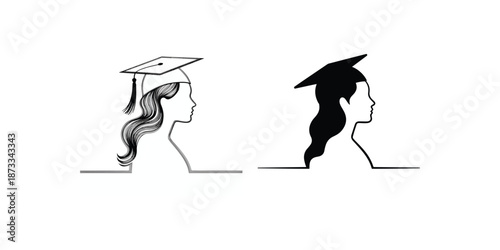 drawing line art of a woman holding a graduation hat in the style of minimalism Generative AI