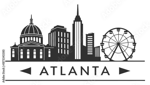 A striking black cityscape of atlanta georgia showcasing iconic landmarks and a ferris wheel silhouette