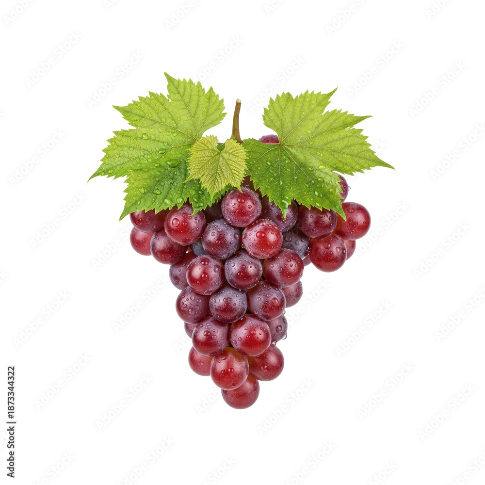 Fototapeta premium Red grapes with green leaves