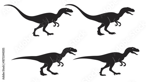 Four dynamic raptor illustrations showcasing predatory stances and movements presented as a striking black silhouette