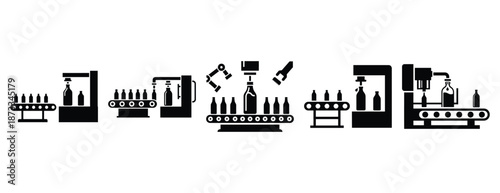 beverage bottling silhouette icon set, solid style, vector illustration