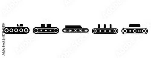 conveyor belt silhouette icon set, solid style, vector illustration
