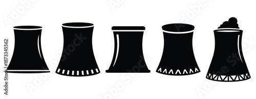 cooling tower silhouette icon set, solid style, vector illustration