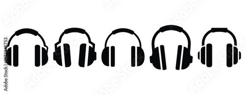 ear protection silhouette icon set, solid style, vector illustration