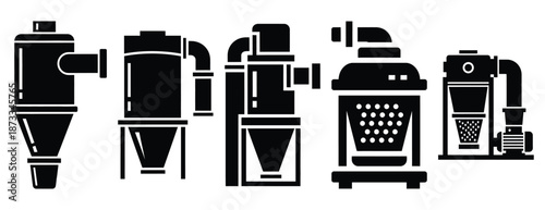 dust collector silhouette icon set, solid style, vector illustration