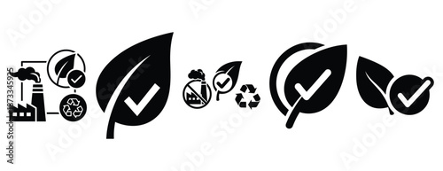 environmental compliance silhouette icon set, solid style, vector illustration