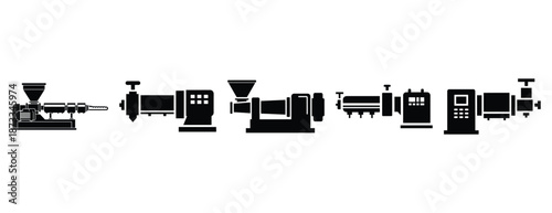 extrusion machine silhouette icon set, solid style, vector illustration