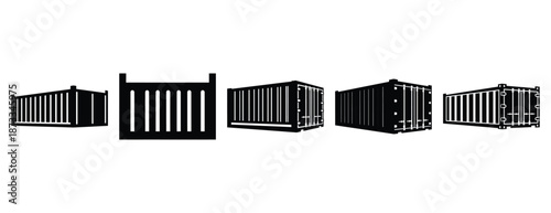 export container silhouette icon set, solid style, vector illustration