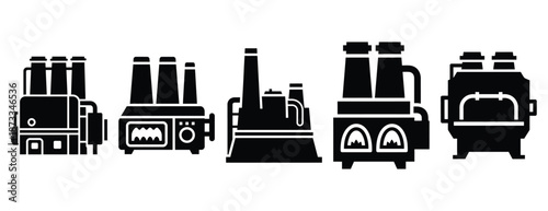 industrial furnace silhouette icon set, solid style, vector illustration