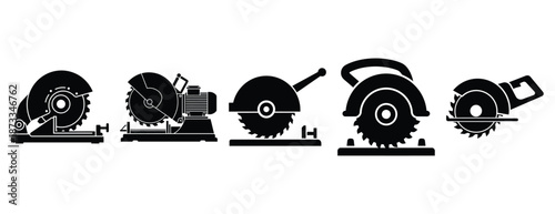 industrial saw silhouette icon set, solid style, vector illustration