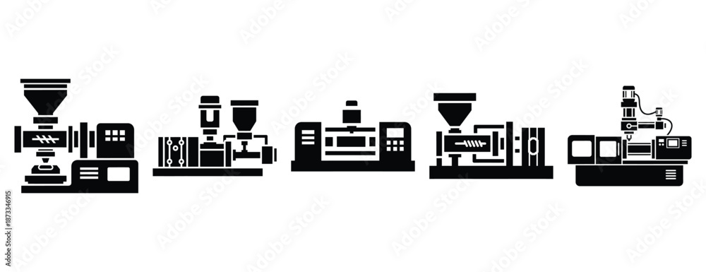Obraz premium injection molding silhouette icon set, solid style, vector illustration