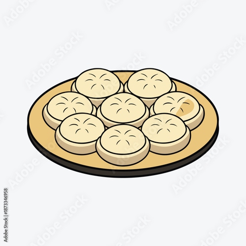 Bread and butter on a white plate with fresh baked bread and snack items