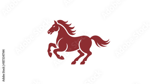 A red horse logo running with a flowing mane and tail