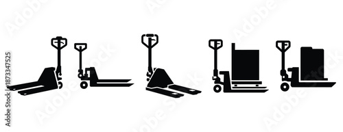 pallet jack silhouette icon set, solid style, vector illustration