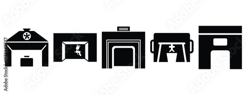 paint spray booth silhouette icon set, solid style, vector illustration