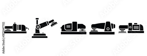 polishing machine silhouette icon set, solid style, vector illustration