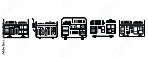 power generator silhouette icon set, solid style, vector illustration