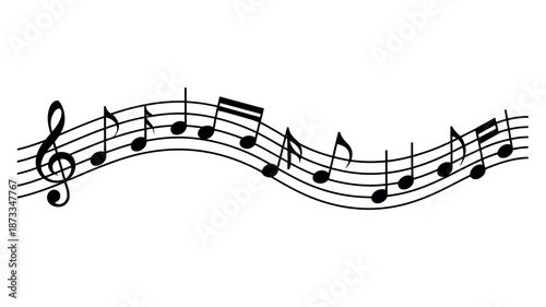 A musical staff with notes and a treble clef on a white background