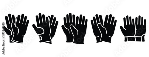protective gloves silhouette icon set, solid style, vector illustration
