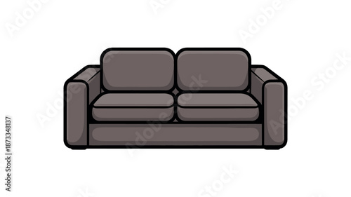 A simple cartoon illustration of a gray couch on a white background