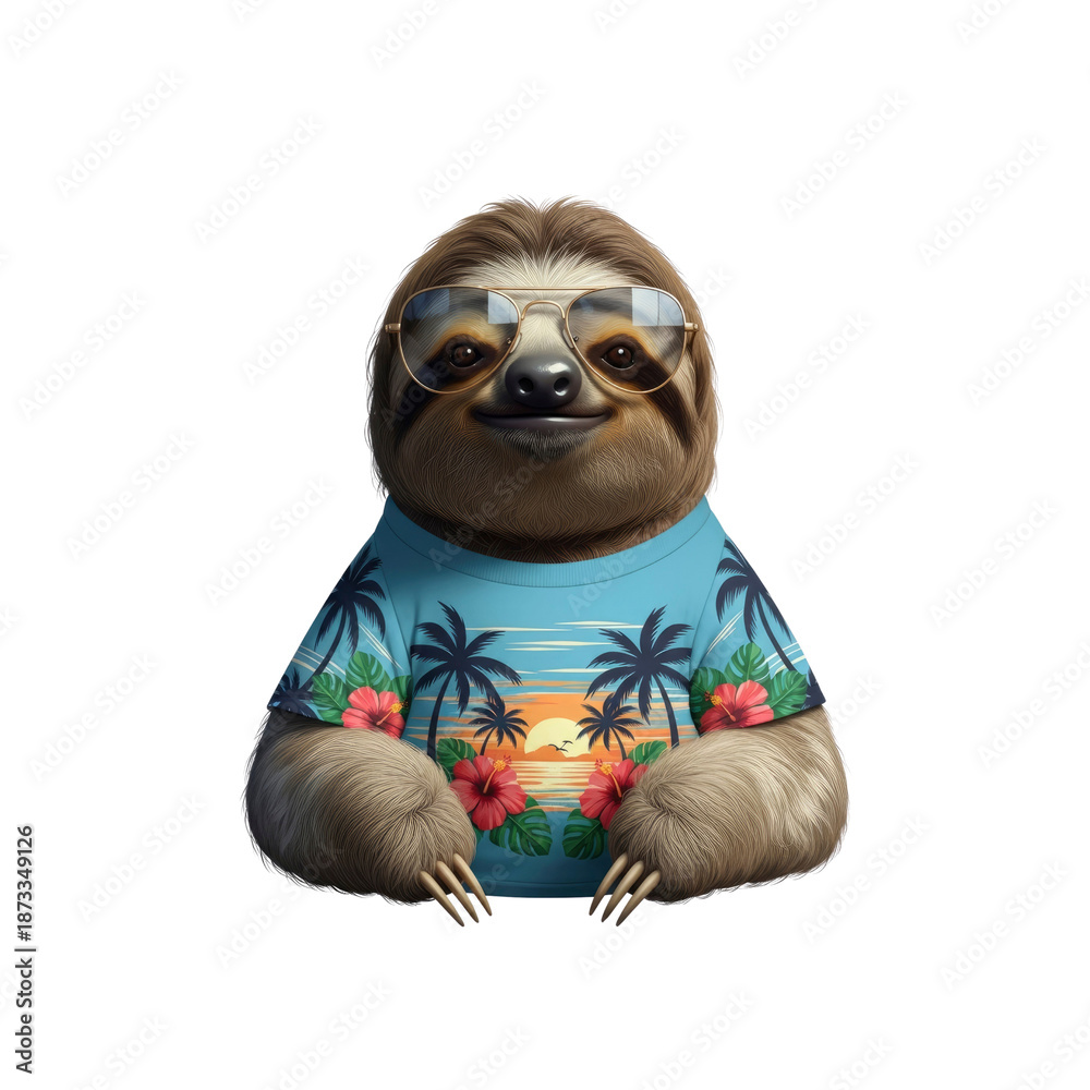 Obraz premium Cool sloth wearing sunglasses and hawaiian shirt