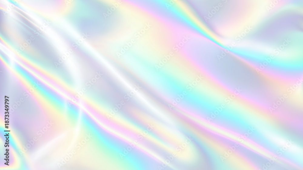 Obraz premium Dreamy soft abstract flowing pastel holographic texture suitable for backgrounds, overlays, digital art, and design projects needing a whimsical touch.