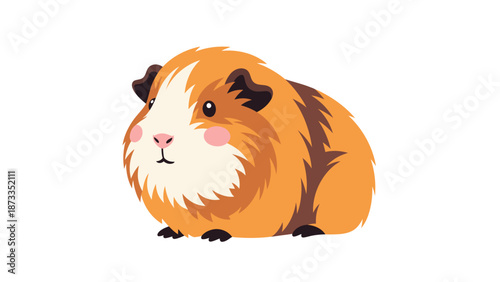 Cute Cartoon Guinea Pig Illustration. Adorable Pet Cavy Character with Fluffy Fur and Pink Cheeks on White Background.