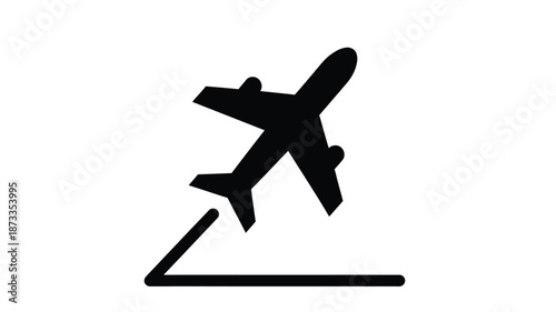 Simple black silhouette of an airplane taking off from a runway minimalist design