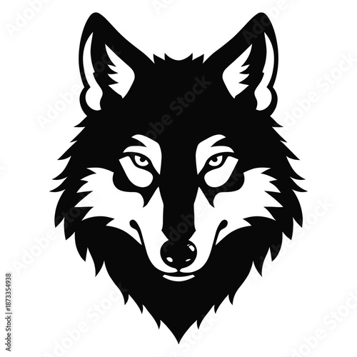 Black and White Wolf Head Illustration.