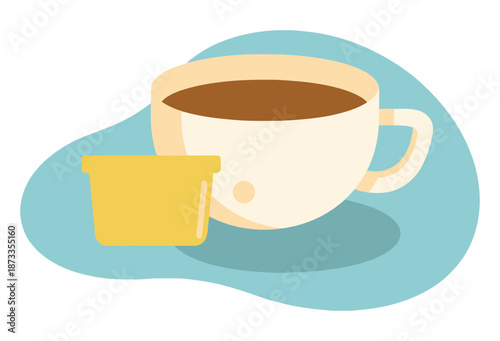 Coffee Cup with Sugar Packet Illustration.