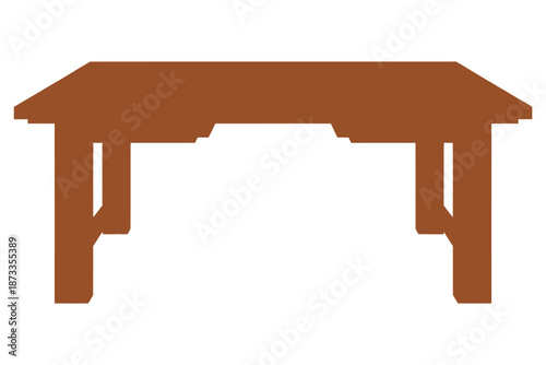 A simple brown table with four legs on a white background