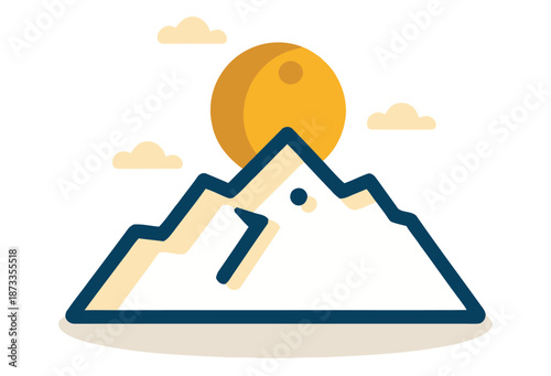 Mountain Peak with Sun and Clouds Illustration.