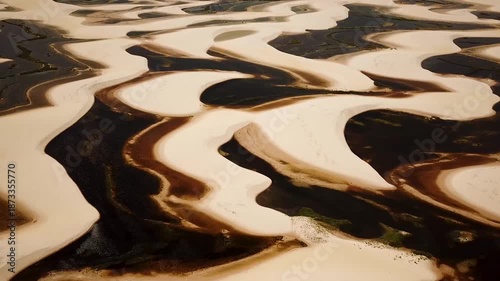 Lencois Maranhenses National Park drone view of dunes and lagoons - Rota Lagoa Azul, Maranhao, Brazil. High quality 4k footage