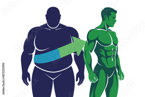 A fit man transforming into a muscular physique with weight loss