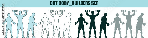 Fitness Bodybuilders Exercising with Dumbbells in Various Poses By Illustration